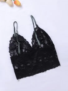 Lace Cami Top & Satin Trousers Night Set - Green - View 3