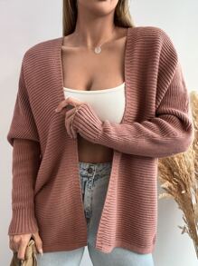 EURMUSE Batwing Sleeve Open Front Cardigan - Dusty Pink - View 5