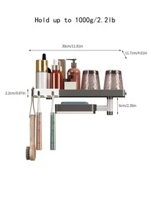 1入組免打孔浴室儲物架 - 灰色 - 查看 2