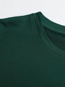 Manfinity Homme Hombres Camiseta con estampado de letra ribete en contraste - Verde Oscuro - Ver 3