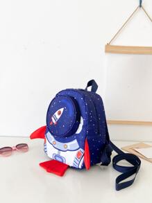 Mini Cartoon Rocket Design Backpack - Blue - View 4