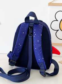 Mini Cartoon Rocket Design Backpack - Blue - View 5