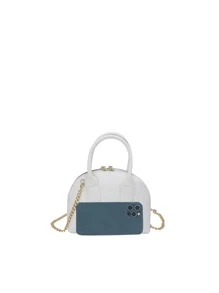Girls Crocodile Embossed Chain Dome Bag - White - View 3