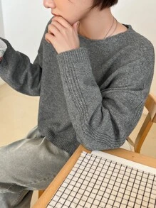 DAZY Solid Drop Shoulder Crop Jumper - Grey - View 3