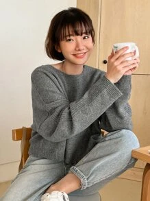 DAZY Solid Drop Shoulder Crop Jumper - Grey - View 6