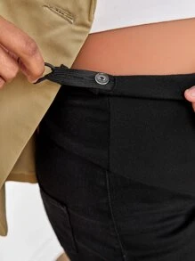 SHEIN Maternity Adjustable Waist Split Hem Denim Skirt - Black - View 7