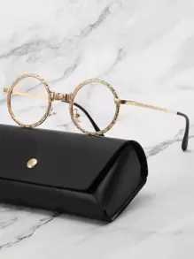 Gafas con textura de marco redondo - Dorado - Ver 1