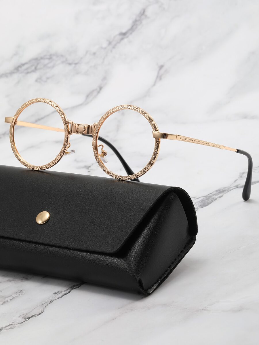 Gafas con textura de marco redondo - Dorado - Ver 1