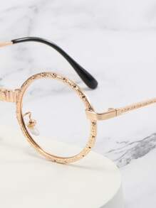 Gafas con textura de marco redondo - Dorado - Ver 2
