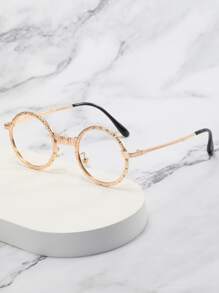 Gafas con textura de marco redondo - Dorado - Ver 3