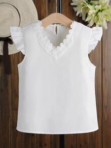 Chicas Blusa con encaje en contraste ribete con fruncido