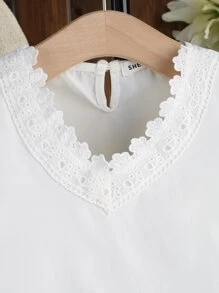 Chicas Blusa con encaje en contraste ribete con fruncido