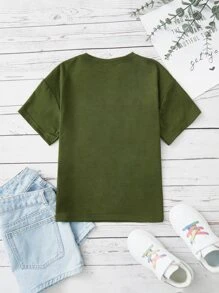 SHEIN 1 Pieza Camiseta De Impresión De Cactus Para Niña Adolescente - Verde Oscuro - Ver 2