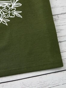 SHEIN 1 Pieza Camiseta De Impresión De Cactus Para Niña Adolescente - Verde Oscuro - Ver 4
