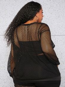 SHEIN CURVE+ Áo nỉ Plus Size cắt màu trơn Giải trí - màu đen - Xem 2