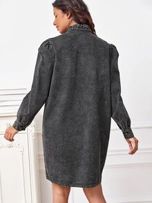 SHEIN 孕婦前紐扣牛仔裙 - 黑色 - 查看 2