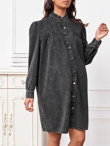 SHEIN 孕婦前紐扣牛仔裙 - 黑色 - 查看 5