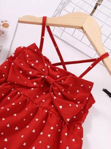 Toddler Girls Confetti Heart Print Bow Front Ruffle Hem Cami Dress - Red - View 3