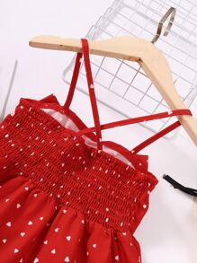 Toddler Girls Confetti Heart Print Bow Front Ruffle Hem Cami Dress - Red - View 4
