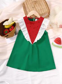Niñas Vestido con estampado de sandía ribete con fruncido - Multicolor - Ver 1