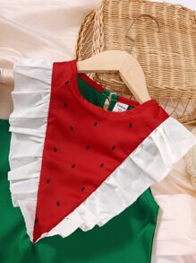 Niñas Vestido con estampado de sandía ribete con fruncido - Multicolor - Ver 3