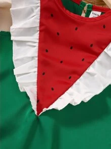 Niñas Vestido con estampado de sandía ribete con fruncido - Multicolor - Ver 4
