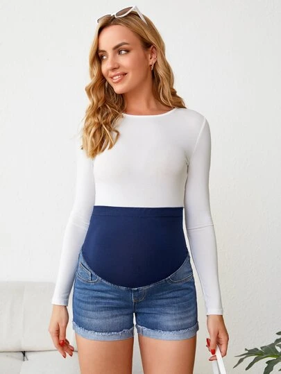 SHEIN Ficka Sömnlös Nederkant Färgblock Mammajeans