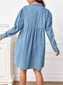SHEIN Maternity Button Front Denim Dress - Light Wash - View 2
