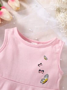 Baby Butterfly Print A Line Dress - Pink - View 3