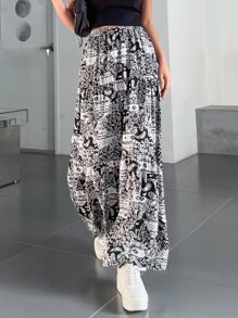 DAZY In Toàn bộ Xù Hoa Sen Chiffon Váy - Đen và trắng - Xem 3