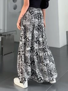 DAZY In Toàn bộ Xù Hoa Sen Chiffon Váy - Đen và trắng - Xem 2