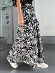 DAZY In Toàn bộ Xù Hoa Sen Chiffon Váy - Đen và trắng - Xem 4