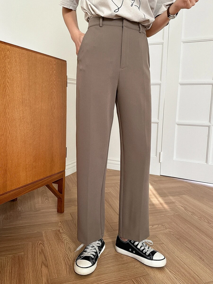 DAZY Slant Pocket Straight Leg Suit Trousers - Mocha Brown - View 1