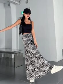 DAZY In Toàn bộ Xù Hoa Sen Chiffon Váy - Đen và trắng - Xem 6