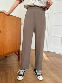 DAZY Slant Pocket Straight Leg Suit Trousers - Mocha Brown - View 3