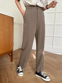 DAZY Slant Pocket Straight Leg Suit Trousers - Mocha Brown - View 5