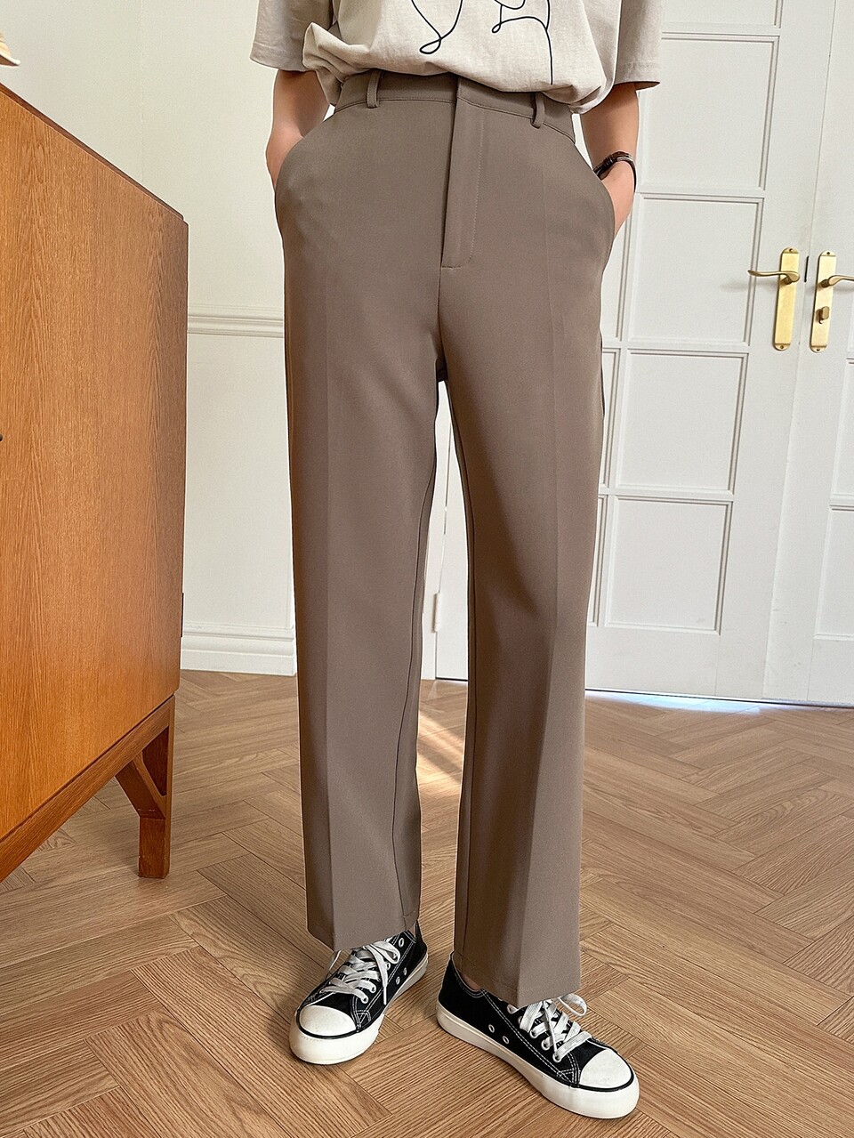 Slant Pocket Straight Leg Suit Pants