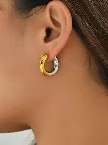 雙色圓耳環 - 彩色 - 查看 1