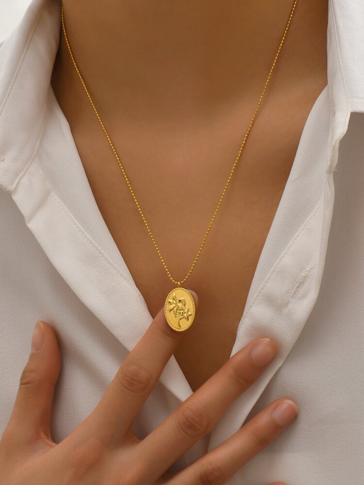 18k Gold Plated Simple & Beautiful Flower Pattern Stainless Steel Lily Pendant Necklace For Women, Happy Holidays Best Friend Gifts Valentines