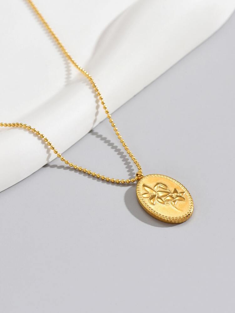 18k Gold Plated Simple & Beautiful Flower Pattern Stainless Steel Lily Pendant Necklace For Women, Happy Holidays Best Friend Gifts Valentines