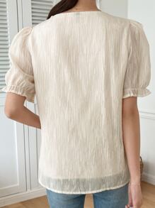 DAZY Contrast Lace Tie Front Puff Sleeve Blouse - White - View 2