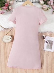 Girls Two Tone Frill Trim Tee Dress - Multicolor - View 2