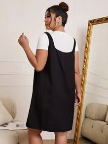 SHEIN Essnce Vestido overol unicolor sin camiseta - Negro - Ver 2