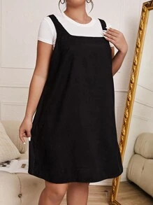 SHEIN Essnce Vestido overol unicolor sin camiseta - Negro - Ver 3