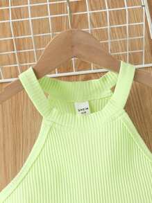SHEIN Girls Rib-knit Halter Top & Shorts - Multicolor - View 5