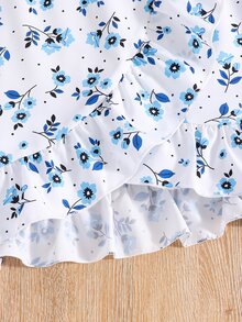Chicas Falda con estampado floral con lazo delantero bajo con fruncido - Blanco - Ver 3
