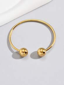 1pc 18K Gold Plated Stainless Steel Double Bead Charm Bracelet, Stylish Everyday & Holiday Gift For Friends