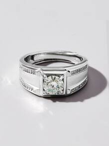 925純銀男士莫桑石戒指，精美珠寶禮物，獻給您的摯愛 - 銀色 - 查看 1