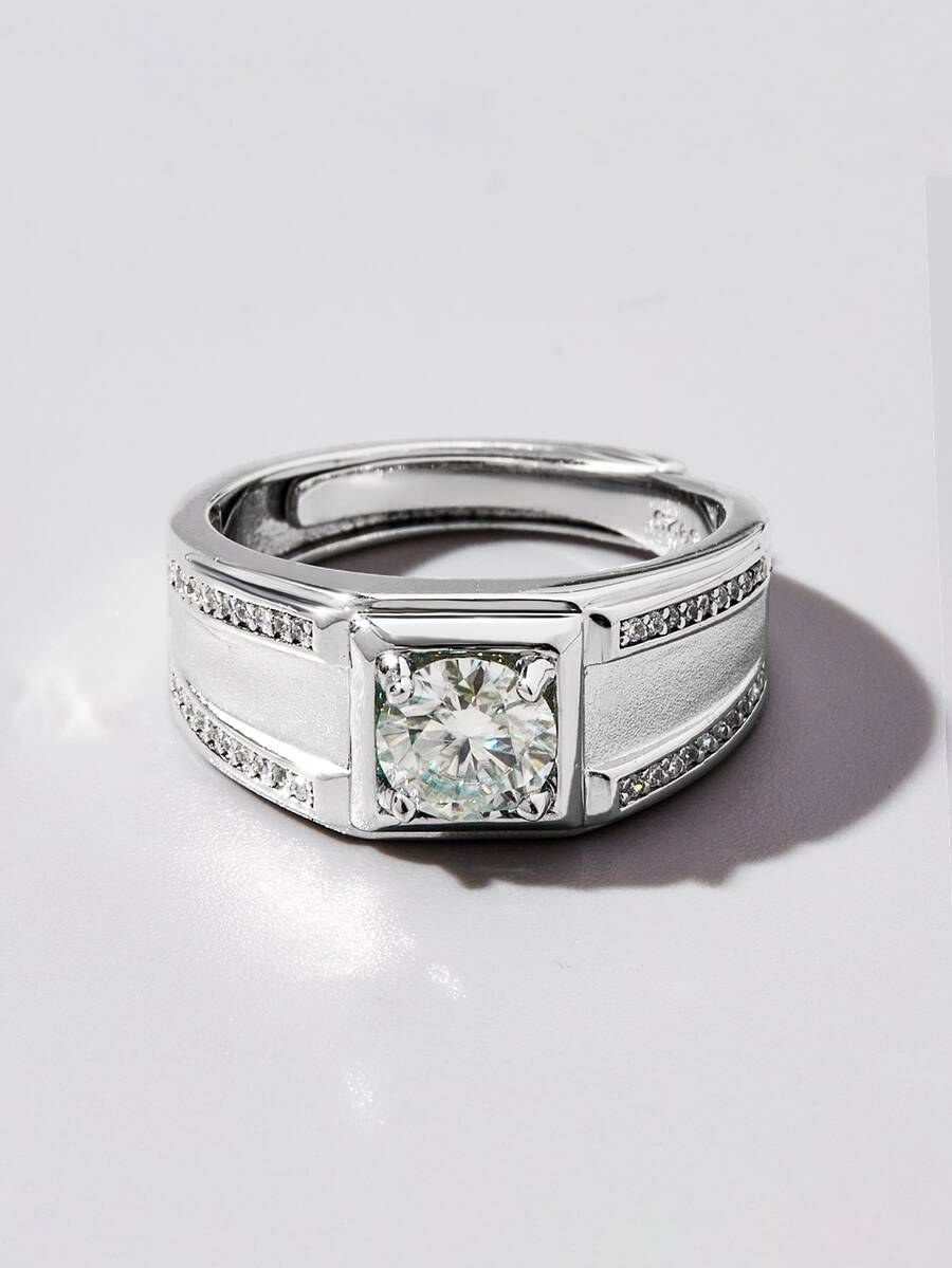 925純銀男士莫桑石戒指，精美珠寶禮物，獻給您的摯愛 - 銀色 - 查看 1