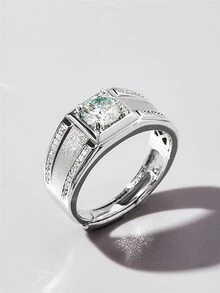 925純銀男士莫桑石戒指，精美珠寶禮物，獻給您的摯愛 - 銀色 - 查看 2